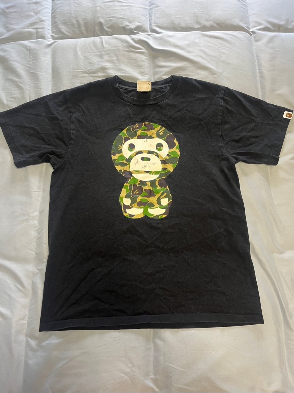 Bape Black Tee with Green Camo Baby Milo